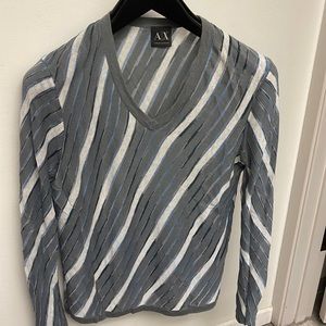 Vintage men’s A/X Armani V neck sheer striping knit sweater small